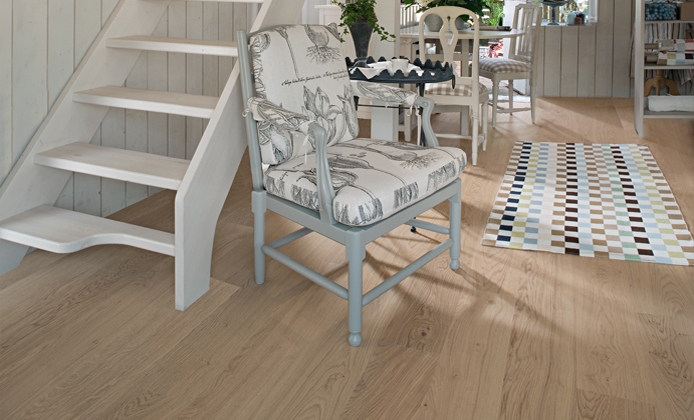 Паркетная доска Kahrs Песочная Дуб Брайтон Brighton 151L87EK0VKW220 Lively 2266×187×15 фото в интерьере